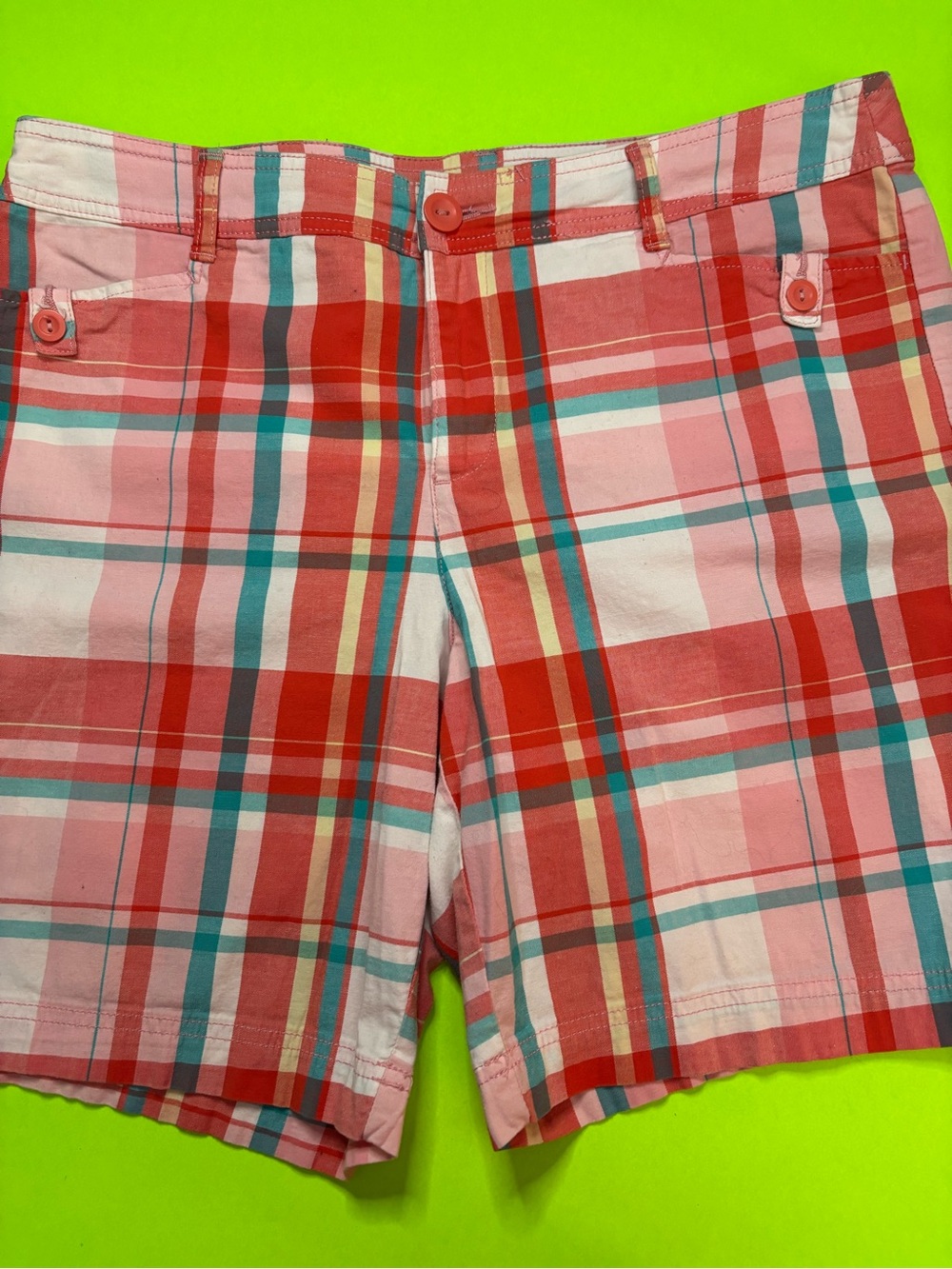 St. John's Bay Coral, Pink & Teal Plaid Shorts